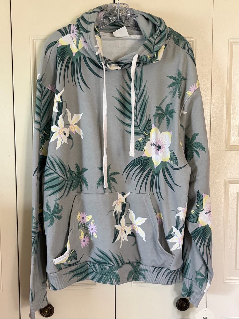 US Vintage NWT Tropical Floral Hoodie Womens Size LG Hawaii Hibiscus Relaxed